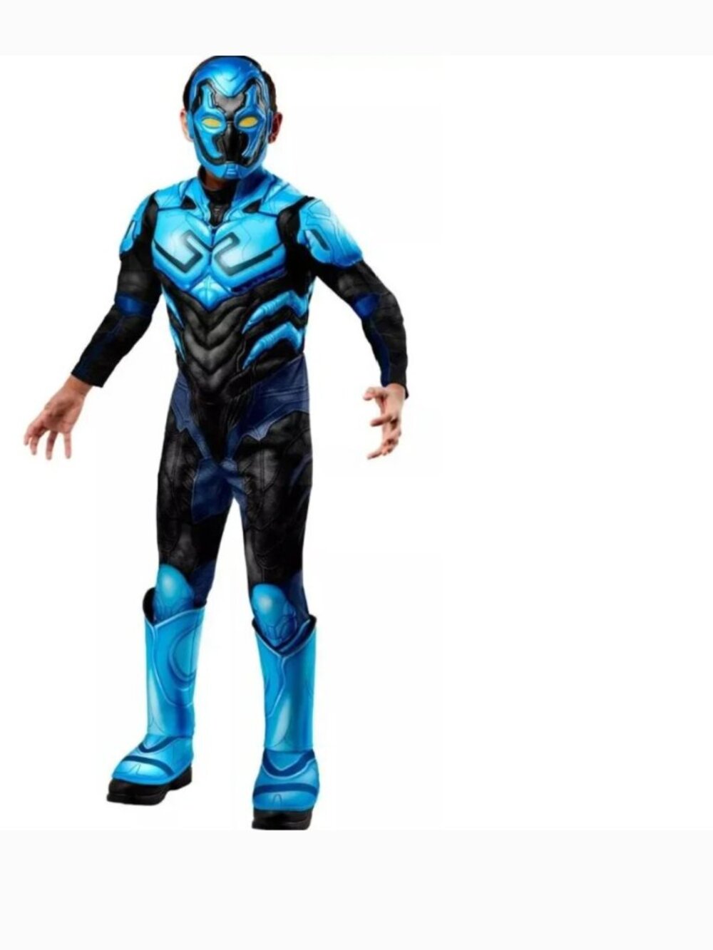Blue Beetle Muscle Halloween Costume 7/8 Jumpsuit & Mask DC Comics Boys 2 Pc
